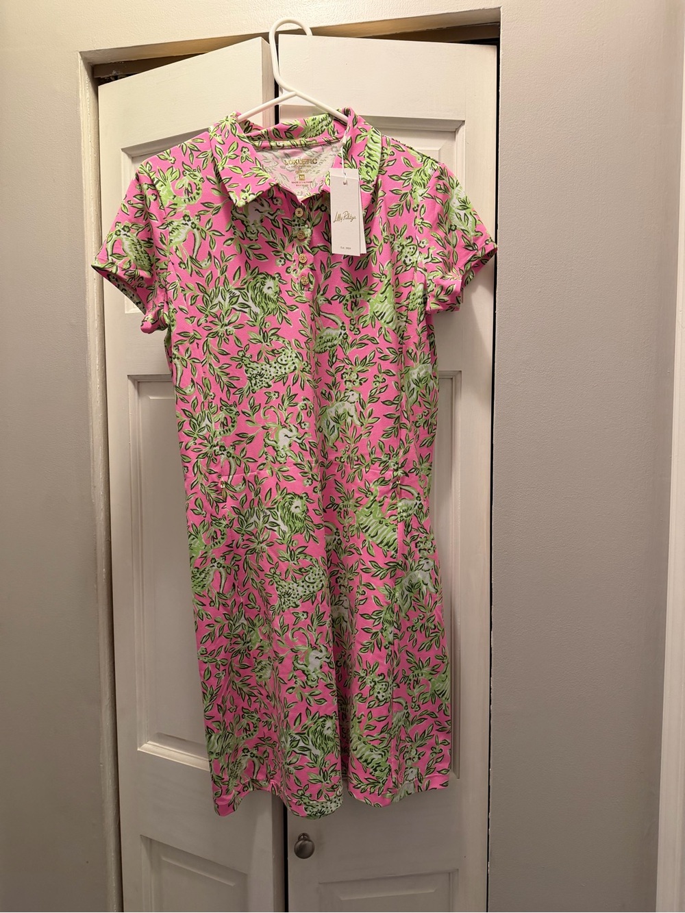 NWT LILLY PULITZER FRIDA SCALLOP POLO DRESS UPF 50+ SIZE M ROUSSEAU PINK